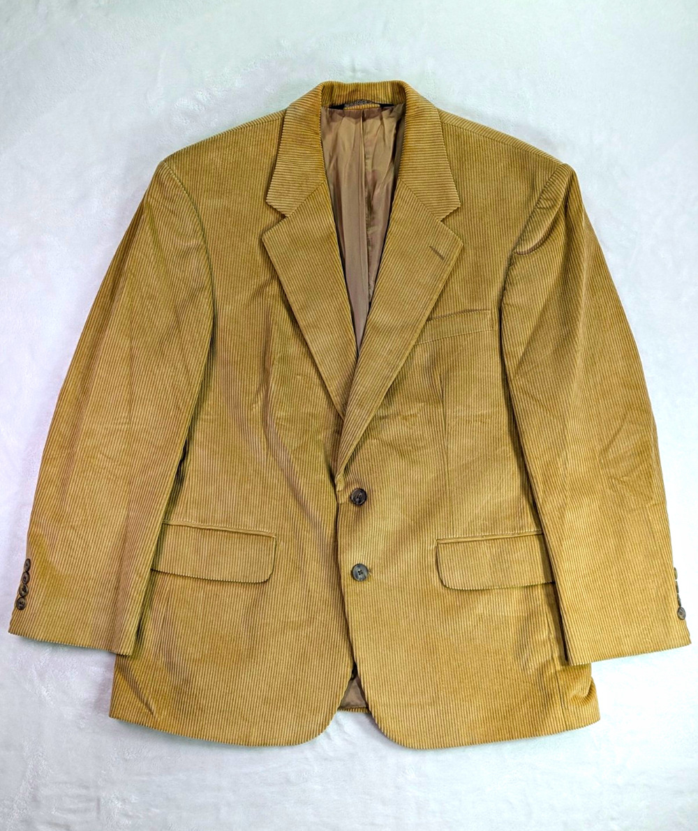 Vtg Lands End Corduroy Sport Coat Blazer Mens 42S Tan Brown 2 Button Made In USA